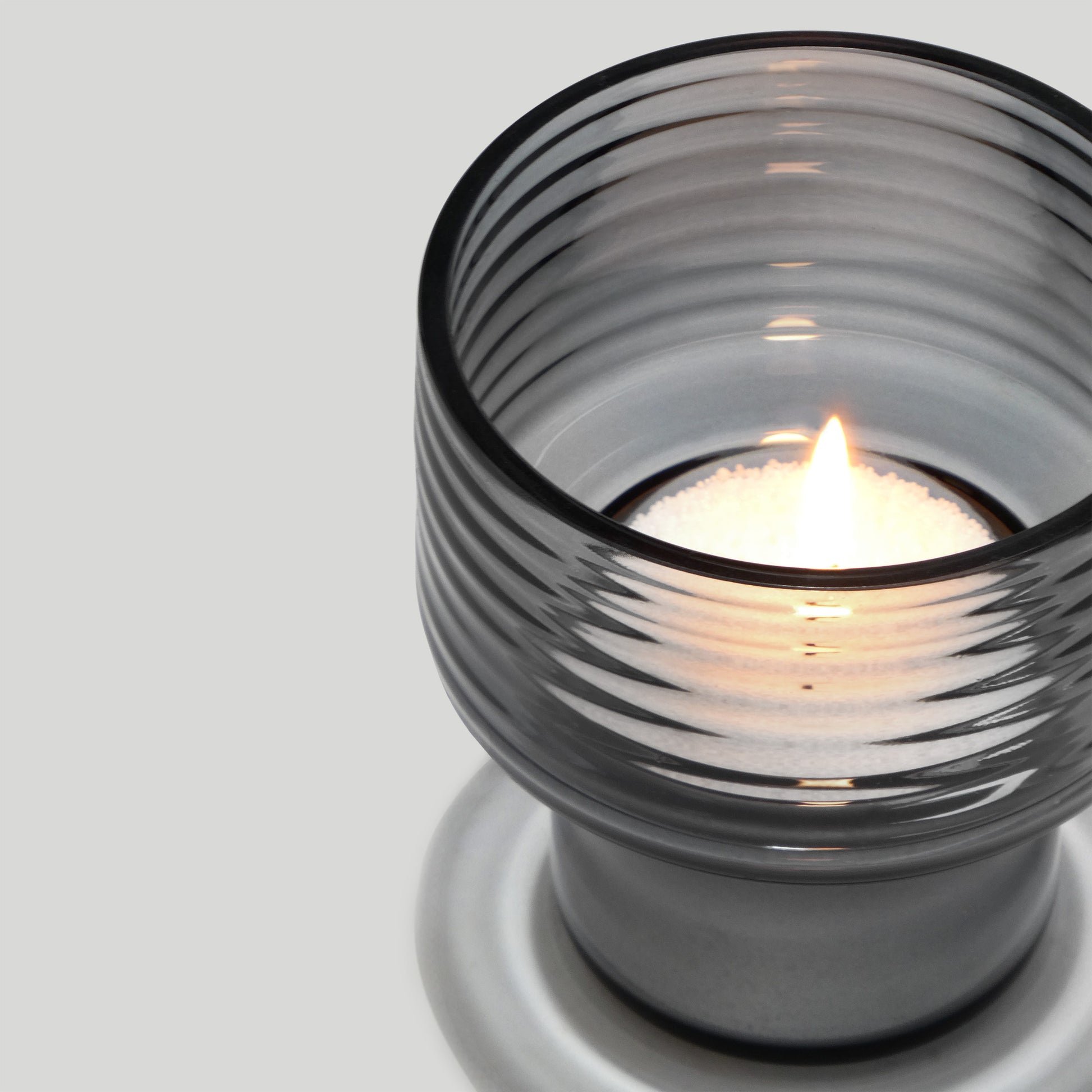 Glass Candle Holder GLOW TOGEHER SMALL Hi SMOKE-DETAIL TOP - GLASSCOR