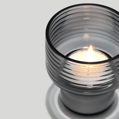 Glass Candle Holder GLOW TOGEHER SMALL Hi SMOKE-DETAIL TOP - GLASSCOR