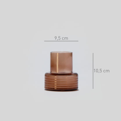 Glass Candle Holder GLOW TOGETHER Small low Moca Mousse-Dimensions-GLASSCOR