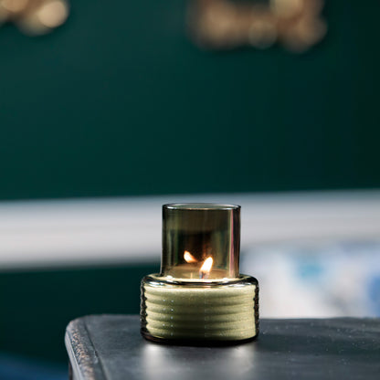 Glass Candle Holder GLOW TOGETHER Small low Smoke Green-Ambient photo-GLASSCOR