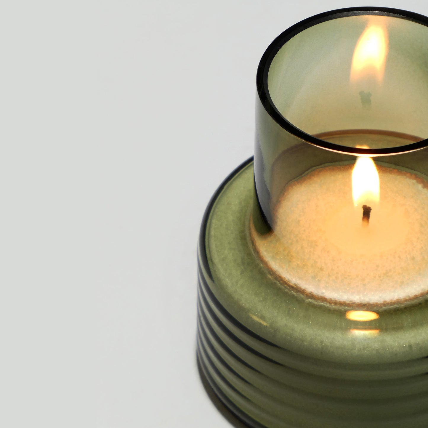 Glass Candle Holder GLOW TOGETHER Small low Smoke Green-DETAIL TOP-GLASSCOR