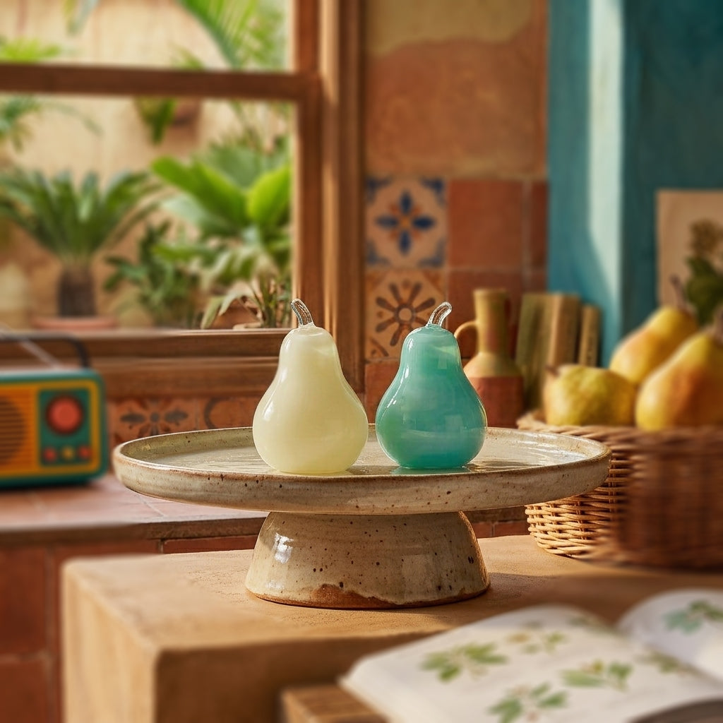 Glass decorations PEARs in Green Opal-GLASSCOR
