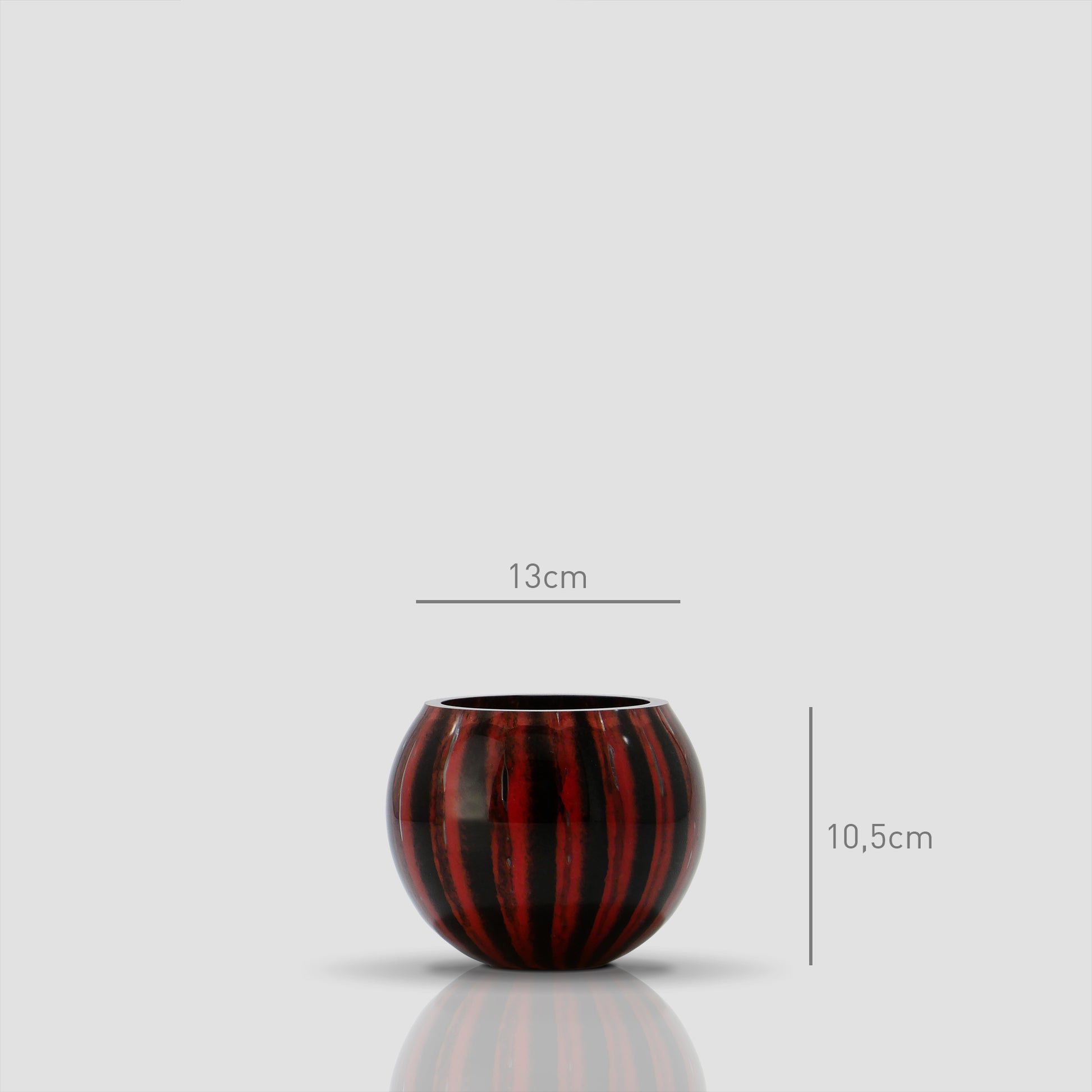 Small glass bowl Prumo dark  with Red stripes - Dimensions D13cm  H10,5cm - Glasscor Store