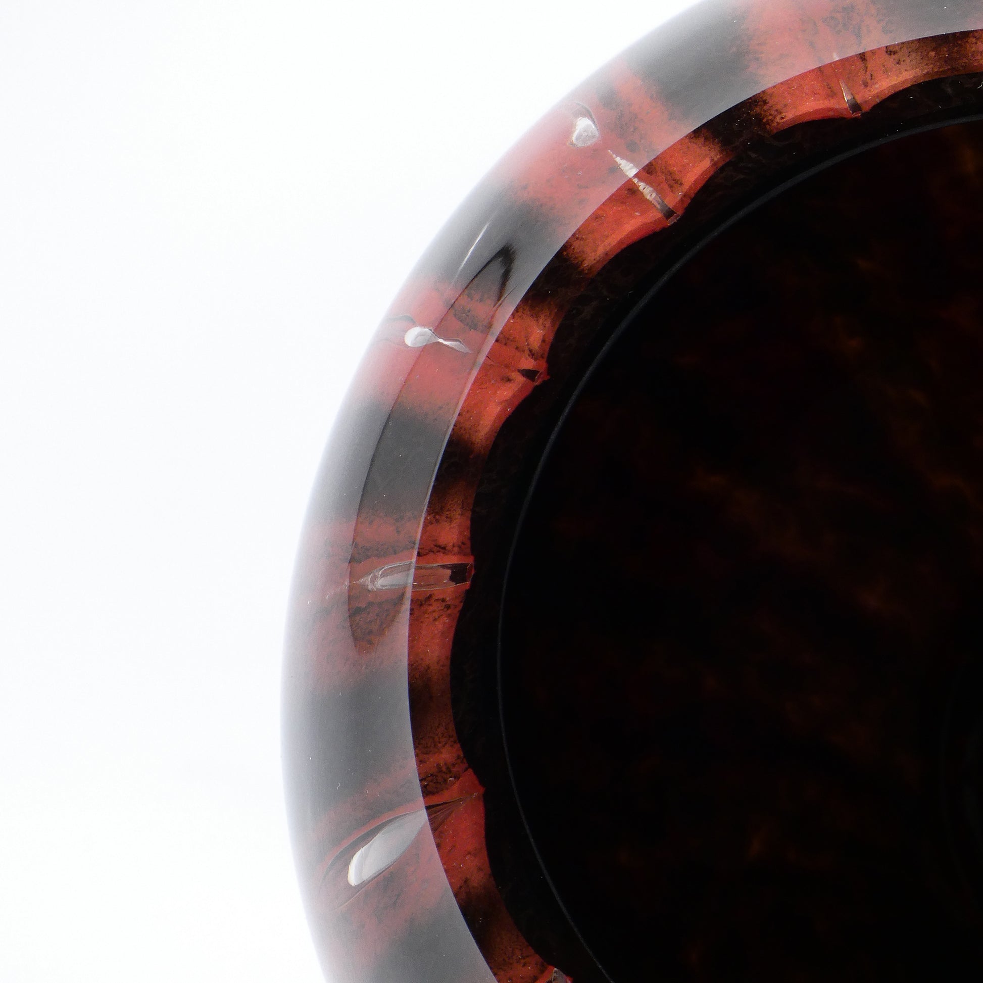 Small glass bowl Prumo dark  with Red stripes - Detail_Top - Glasscor Store