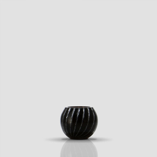 Small Prumo dark glass bowl with opal stripes, 11 cm diameter and 9 cm height - Glasscor Store