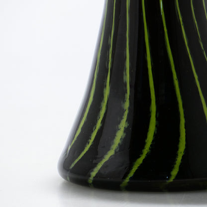 Small Prumo dark glass vase with green stripes, 26.5 cm tall and 9.5 cm wide - Glasscor Store