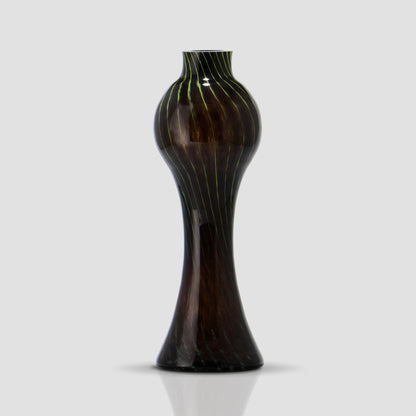 Small Prumo dark glass vase with green stripes, 26.5 cm tall and 9.5 cm wide - Glasscor Store