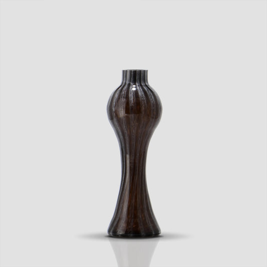 Small Prumo dark glass vase with opal stripes, 26.5 cm tall and 9.5 cm wide - Glasscor Store