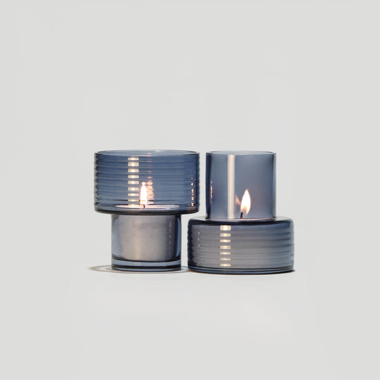 Set of two glass candle holders GLOW TOGETHER in Boreal Blue-Video-GLASSCOR