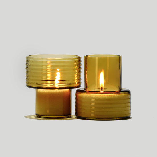 Pack of 2 Glass Candle Holders GLOW TOGETHER Mustard-VIDEO-GLASSCOR