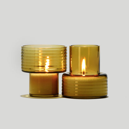 Pack of 2 Glass Candle Holders GLOW TOGETHER Mustard-VIDEO-GLASSCOR