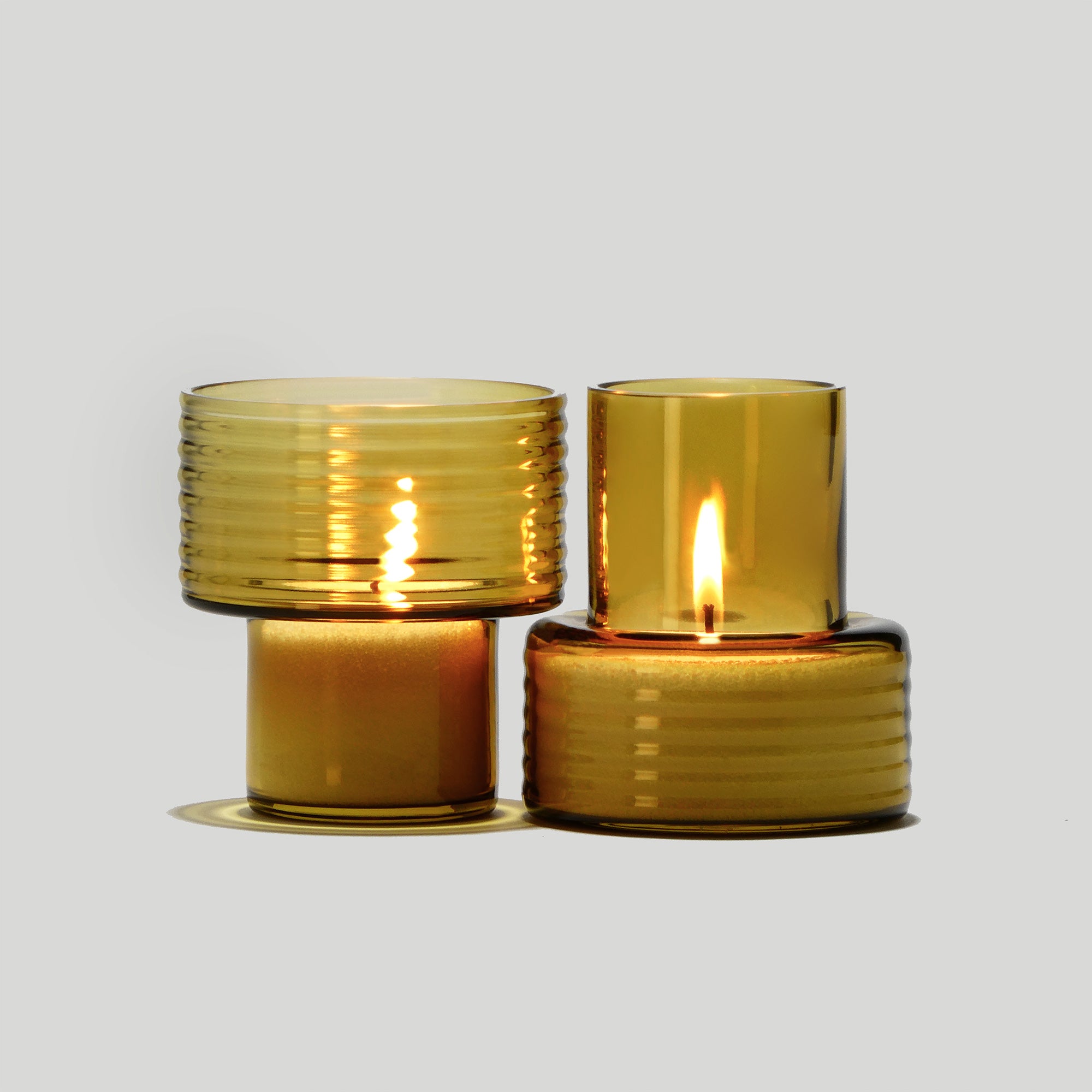 Pack of 2 Glass Candle Holders GLOW TOGETHER Mustard-VIDEO-GLASSCOR