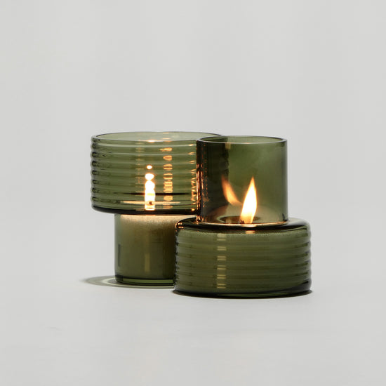 Pack of 2 Glass Candle Holders GLOW TOGETHER Smoke Green-VIDEO-GLASSCOR
