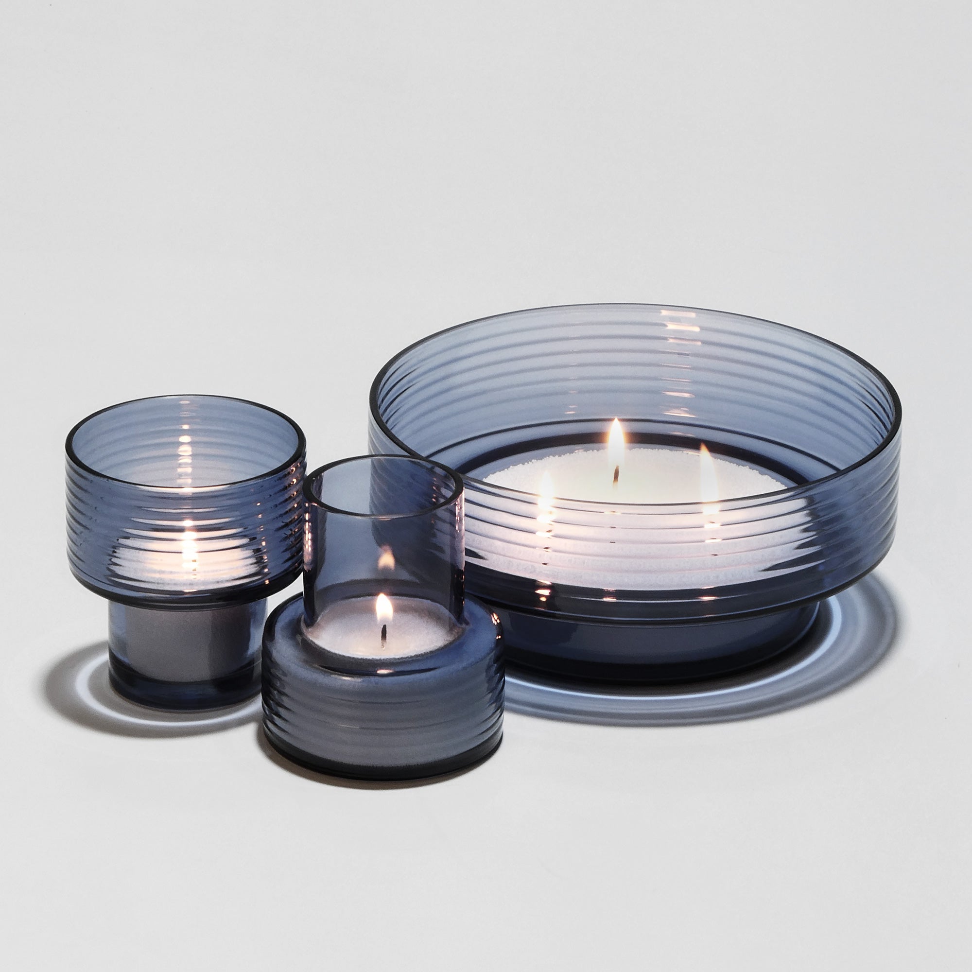 Set of three glass candle holders GLOW TOGETHER in Boreal Blue-Video-GLASSCOR