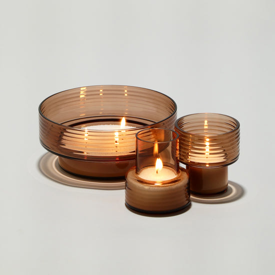 Pack of 3 Glass Candle Holders GLOW TOGETHER Mocha Mousse-VIDEO-GLASSCOR