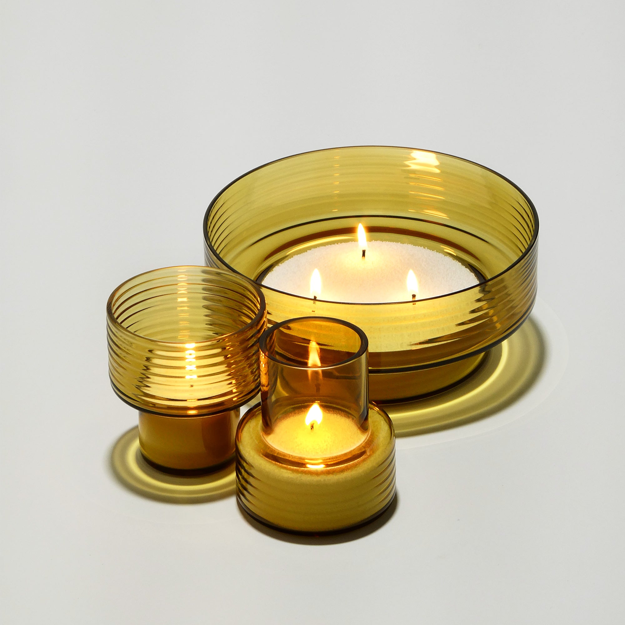 Pack of 3 Glass Candle Holders GLOW TOGETHER Mustard-VIDEO-GLASSCOR