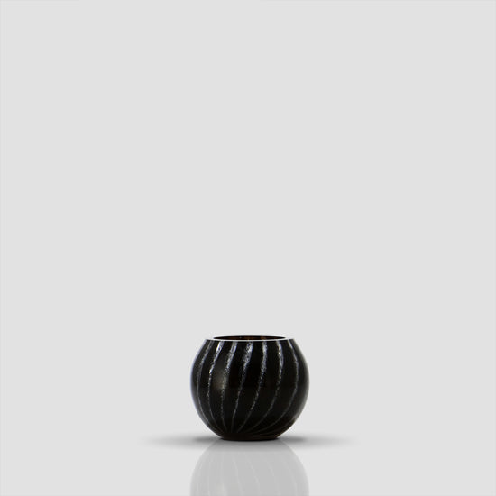 Small Prumo dark glass bowl with opal stripes, 11 cm diameter and 9 cm height - Glasscor Store 